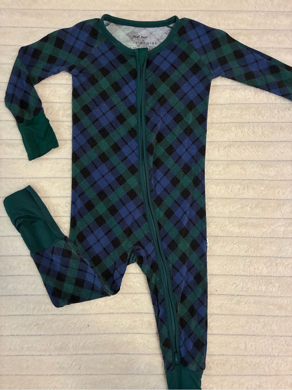 🎄💙 Little Sleepies Blue & Emerald Plaid Convertible Zippy | 6-12 Months